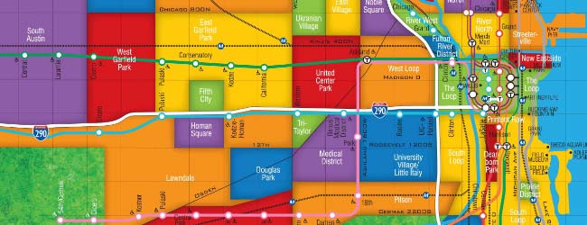 map of chicago neighborhoods poster