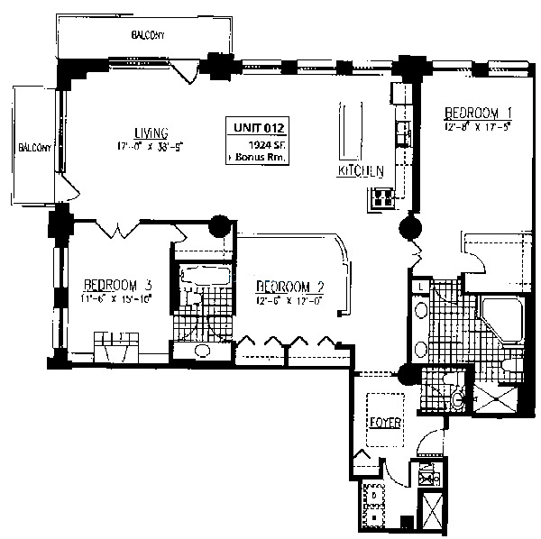165 N Canal Floorplan - Typical Three Bedroom