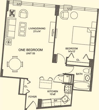 2930 N Sheridan Floorplan - 05 (1 BR) Tier