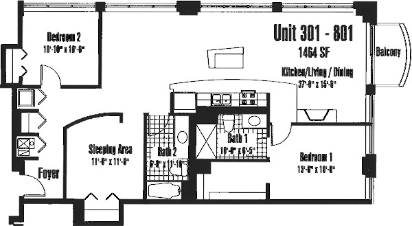 933 W Van Buren Floorplan - 301-801 Tier*