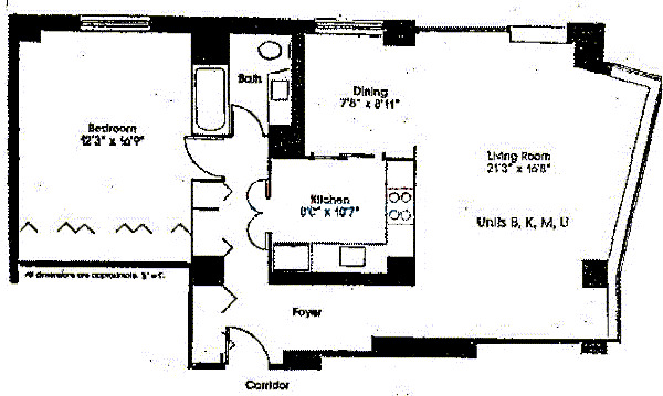 5701 N Sheridan Floorplan - B, K, M, U Tiers