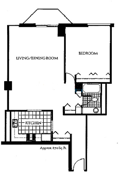 70 W Huron Floorplan - One Bedroom Center