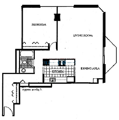 70 W Huron Floorplan - One Bedroom Corner