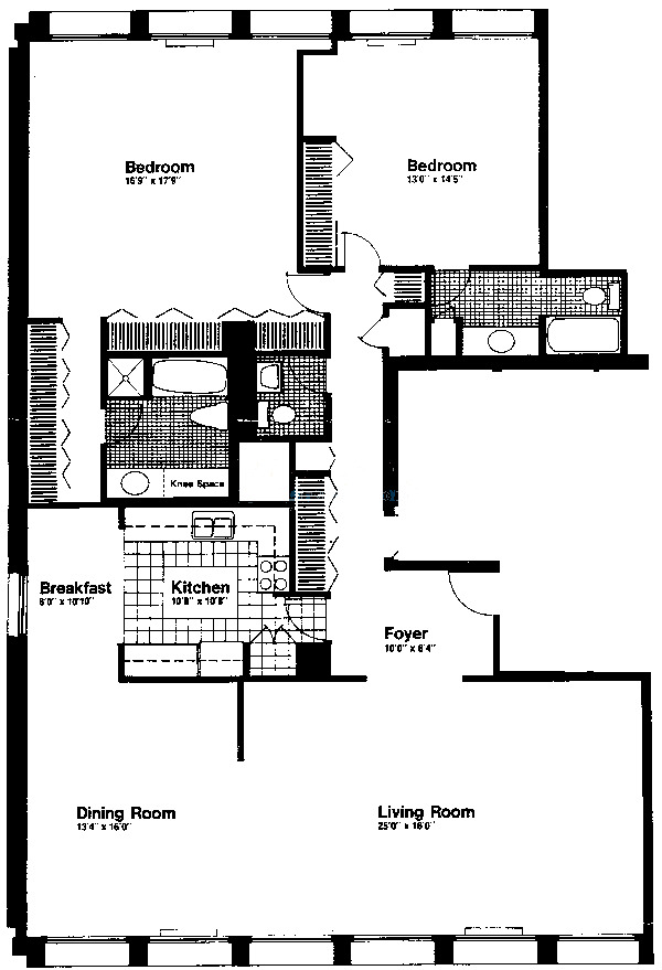 1110 N Lake Shore Drive Floorplan - Two bedroom South Tier